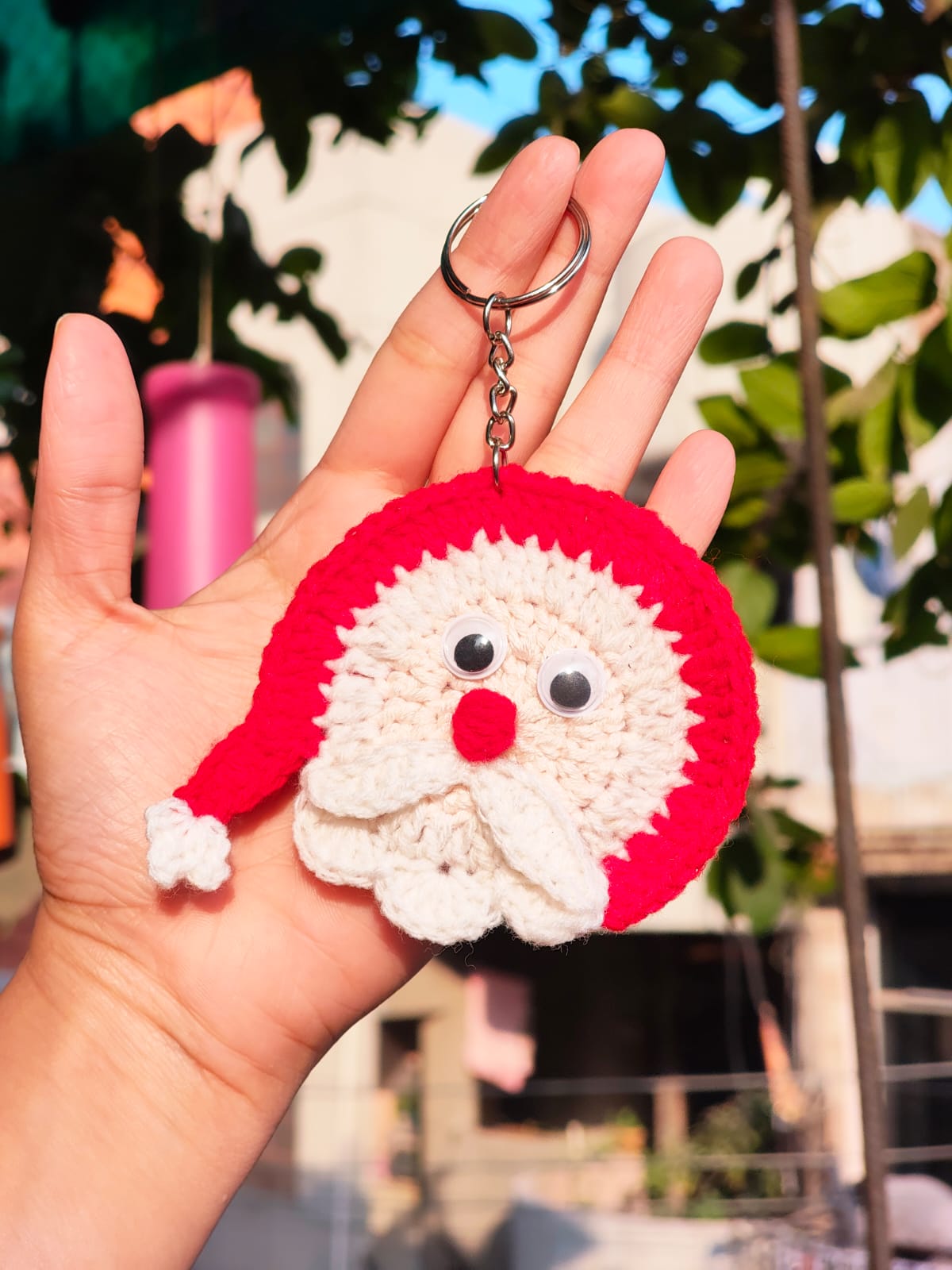 Handmade crochet Christmas Santa keychain, festive holiday gift accessory India