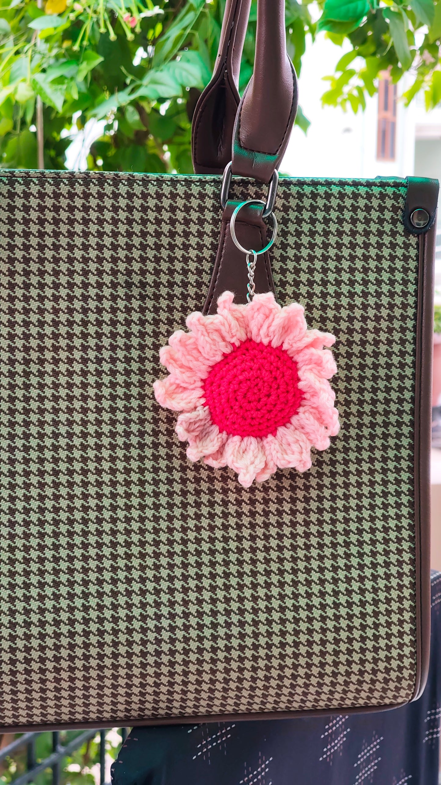 Love in air crochet flower keychain handmade, romantic floral gift India