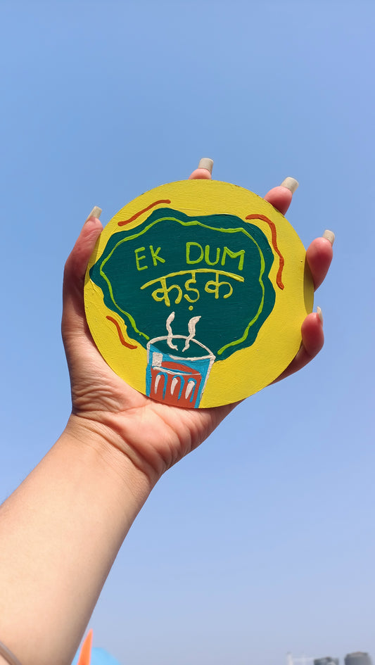  Hand-painted chai lover fridge magnet, cute Indian tea themed kitchen decor India