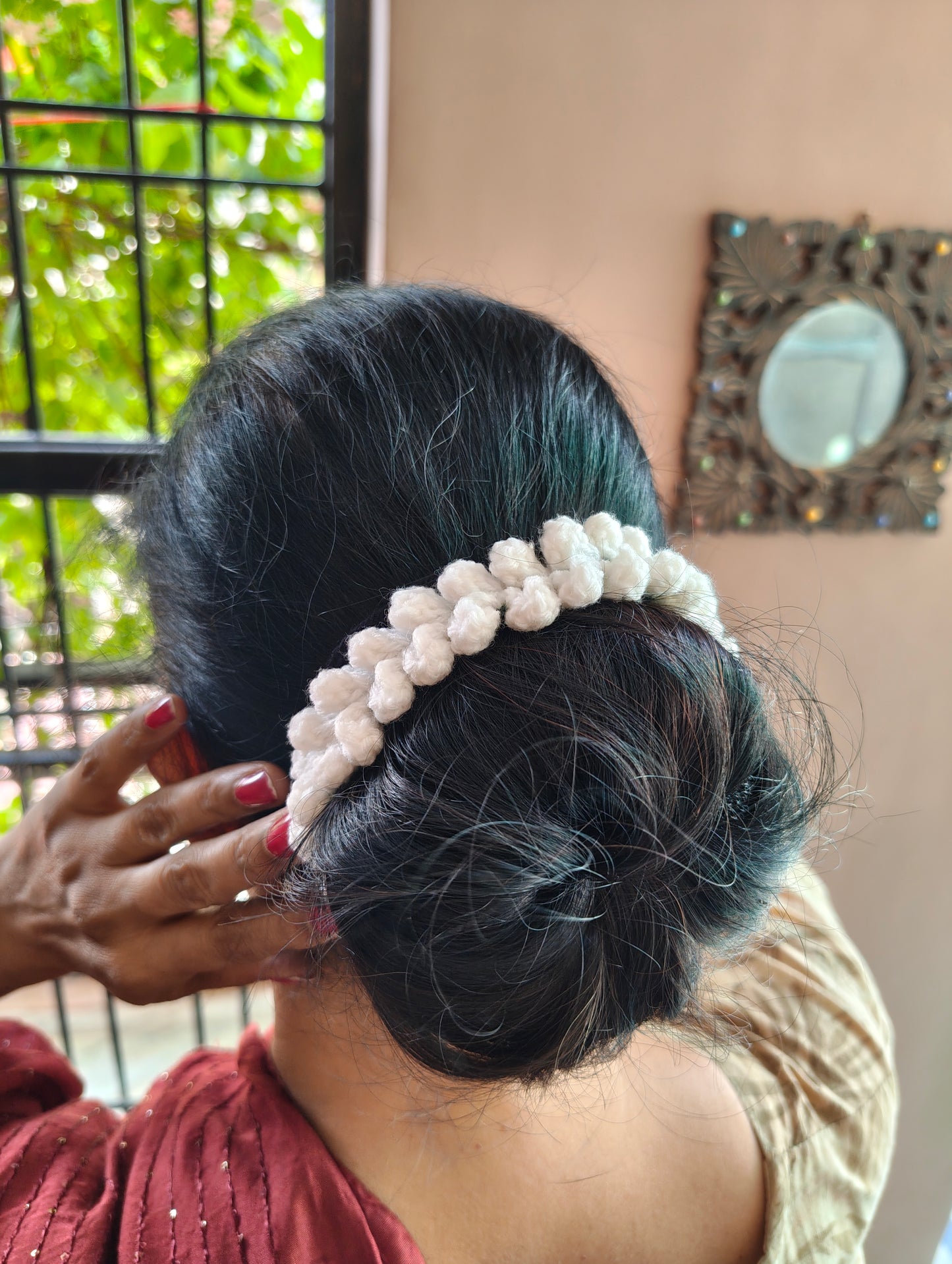 white crochet gajra