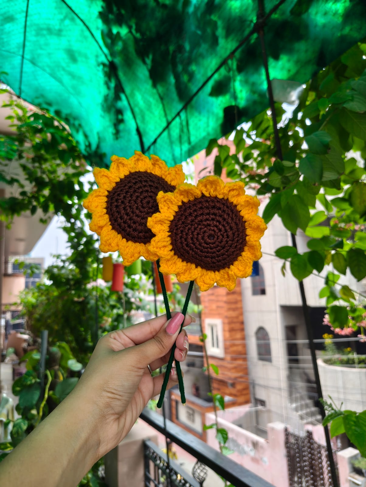 Yellow handmade crochet sunflower pair set of two, forever flower gift India
