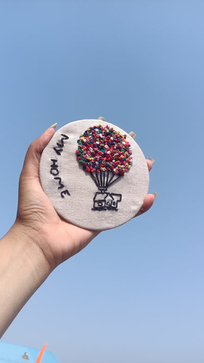 Hand-embroidered fridge magnet, colorful embroidery work handmade kitchen decor India