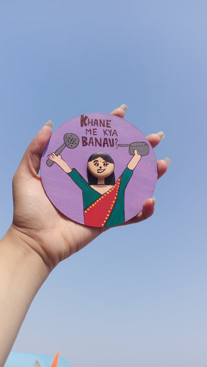 Handmade hand-painted fridge magnet, unique artistic kitchen decor gift India
