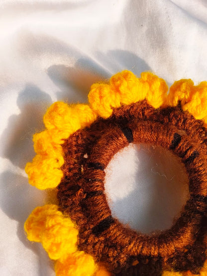 Sunflower Crochet Scrunchie