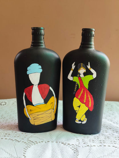 Folk Art Hand-Painted Bottle Set of 2