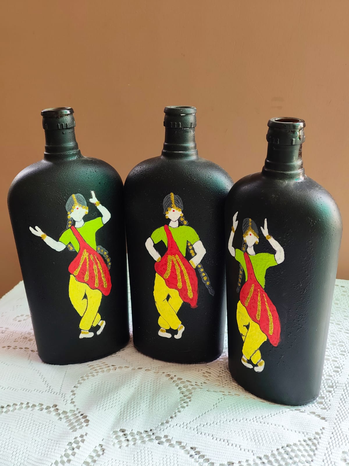 Hand-Painted Traditional Dancer Bottle set of 3