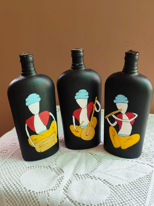 Hand-Painted Folk Musician Bottle Set (3 pcs)
