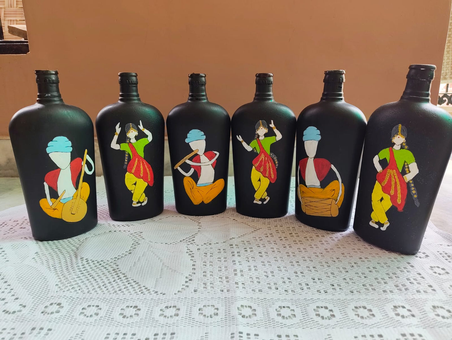 Folk Harmony – Set of 6 Hand-Painted Bottles