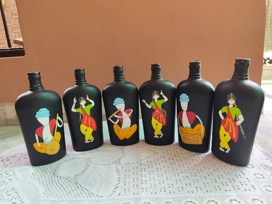 Folk Harmony – Set of 6 Hand-Painted Bottles