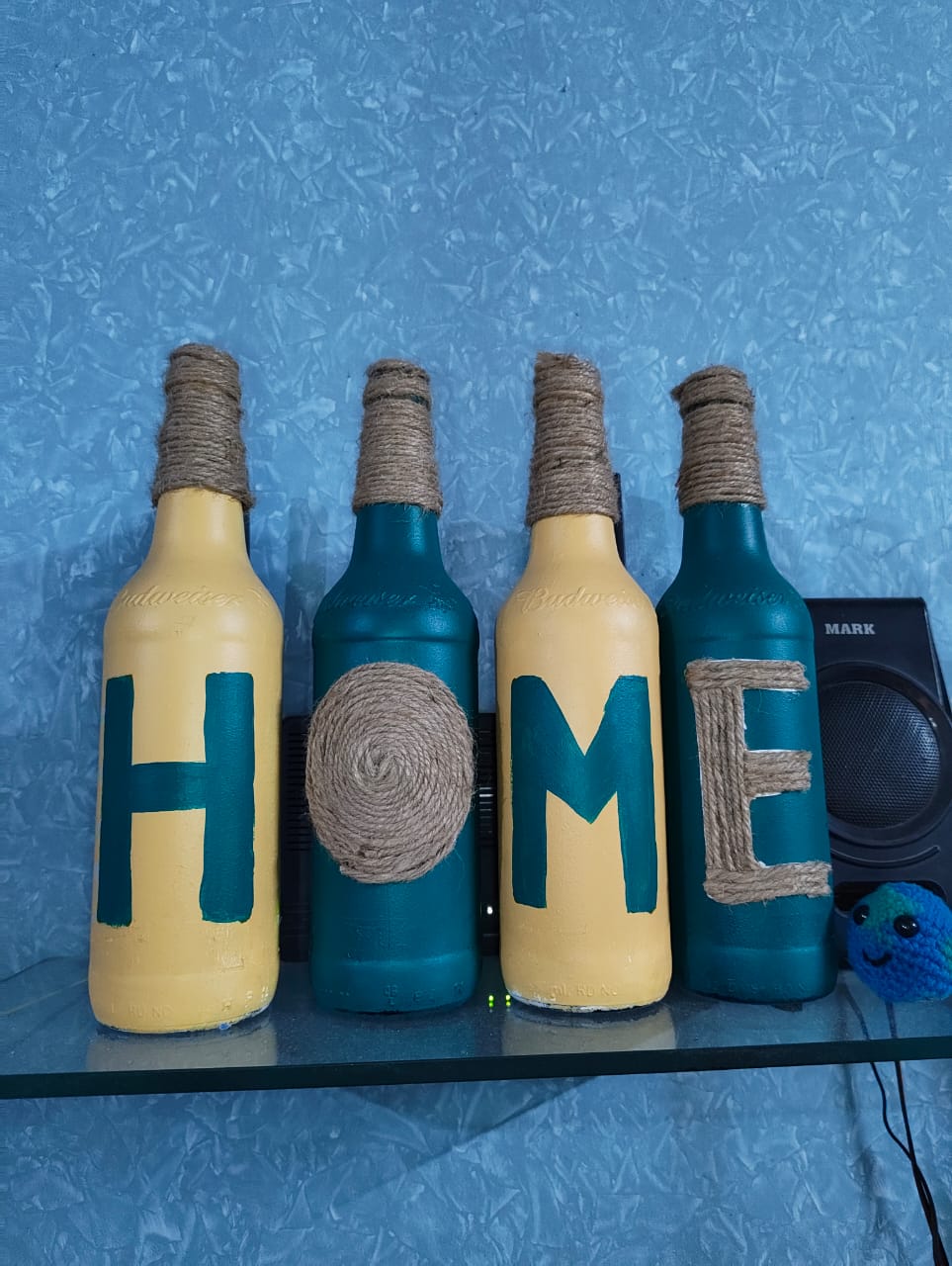 Set of 4 Hand-Painted Decorative Bottles – “HOME” Theme