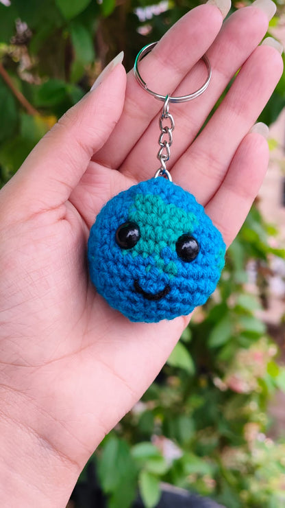 Handmade Crochet Earth & Sun Keychain Set