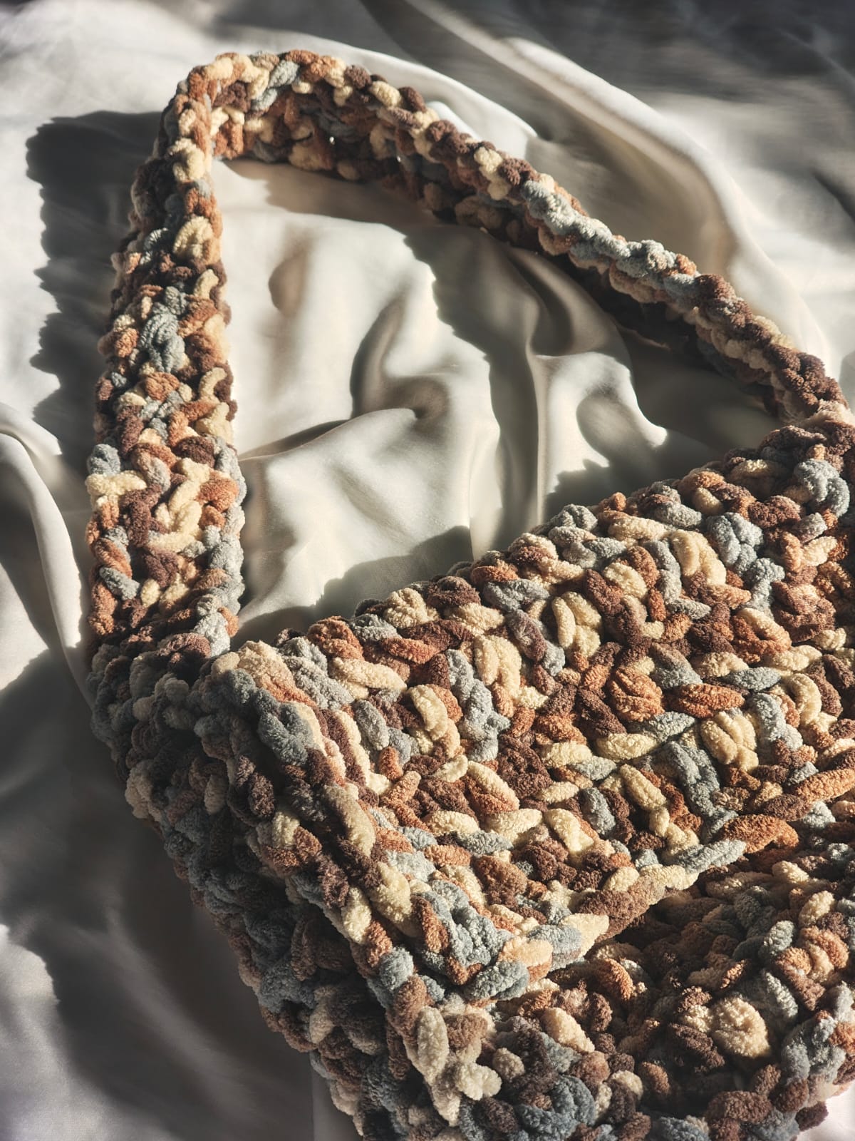 Plush crochet shoulder bag aesthetic