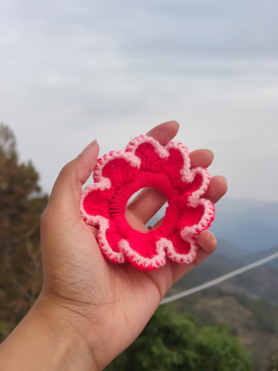 Hot Pink Crochet Bun Scrunchies