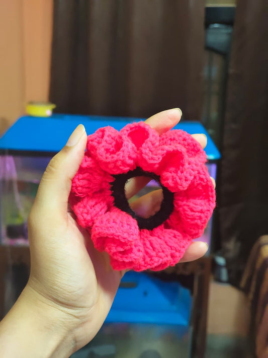 Hottie Pink Crochet Scrunchie