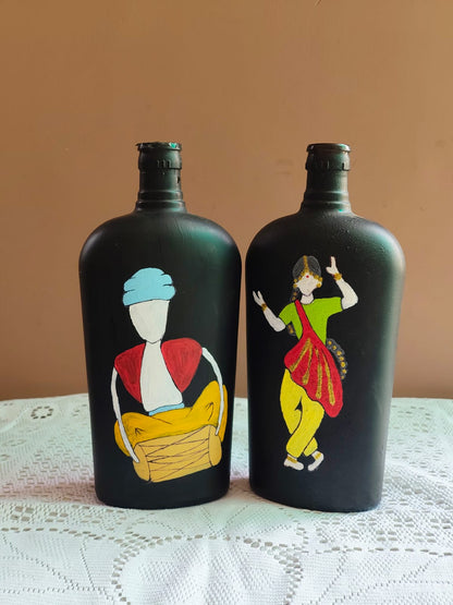 Folk Art Hand-Painted Bottle Set of 2