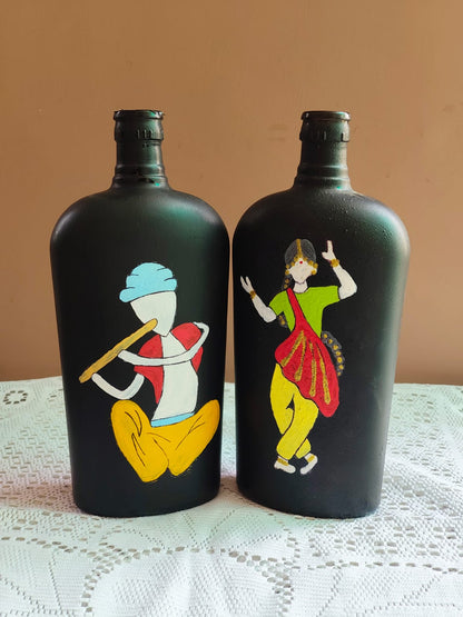 Folk Art Hand-Painted Bottle Set of 2