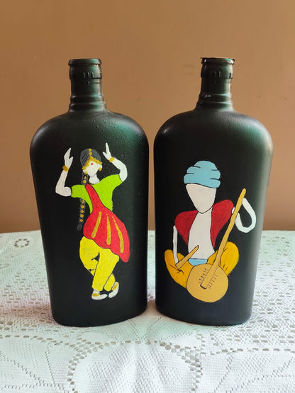 Folk Art Hand-Painted Bottle Set of 2