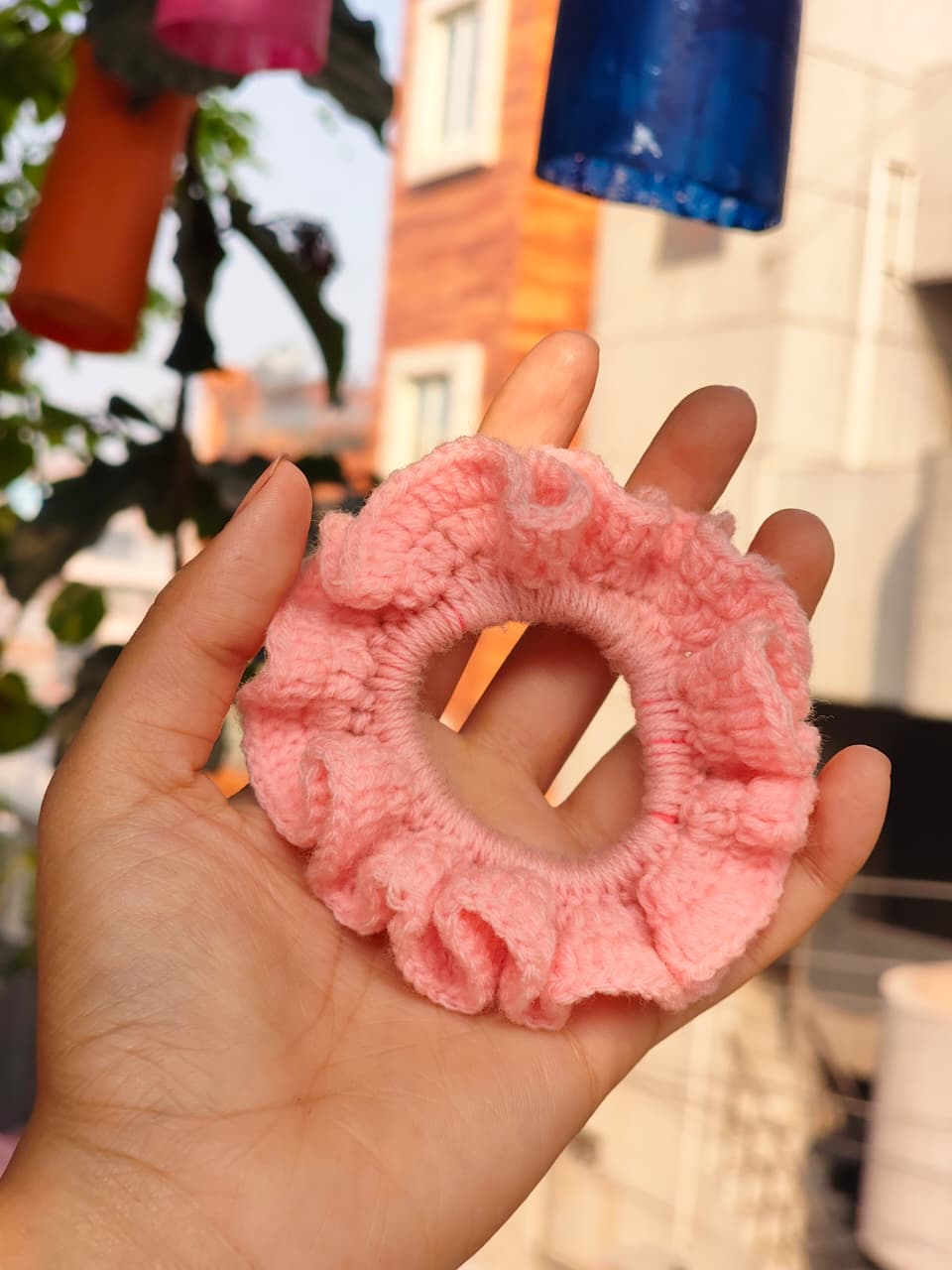 handmade pink Crochet Scrunchie